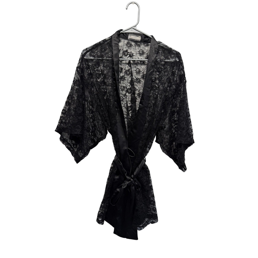 Flora‎ Nikrooz Robe Floral Lace Sheer Small Black Women